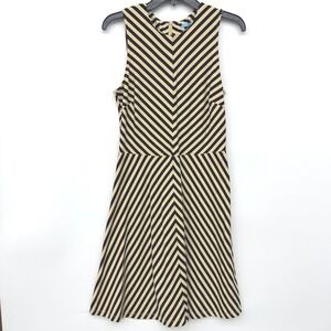J.McLaughlin Catalina Cloth Chevron Stripe Fit Flare Dress Tan Black Small